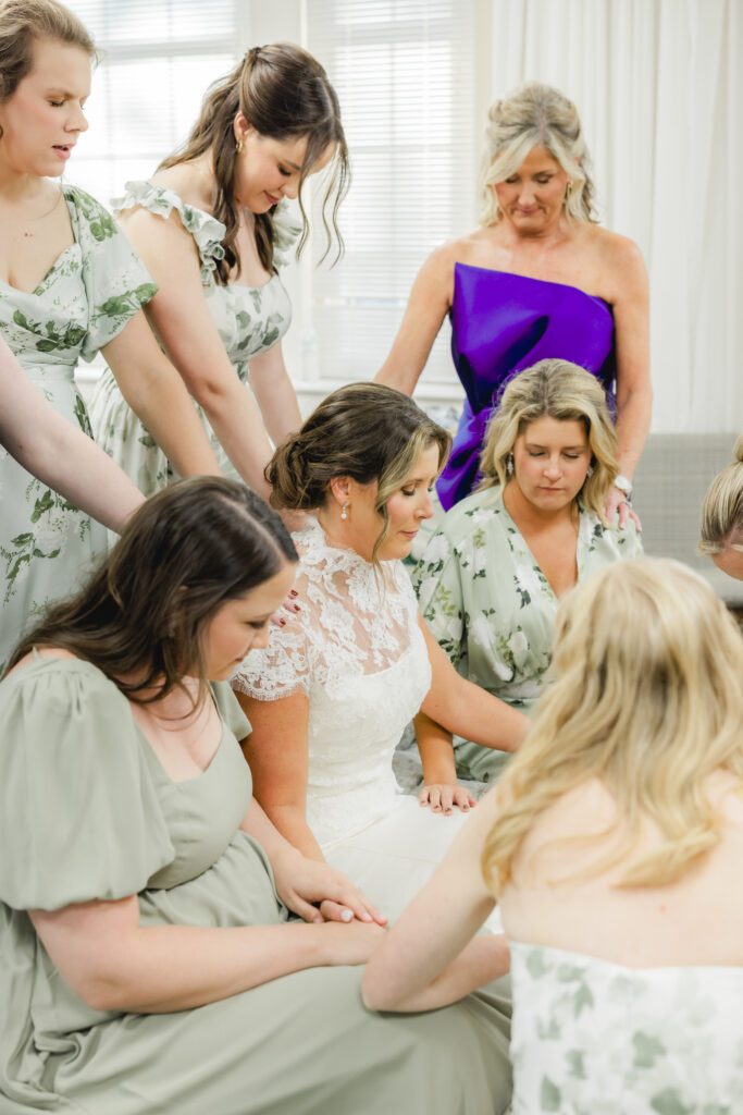Before the wedding ceremony at Reid Chapel in Birmingham Alabama with bride and bridesmaids
