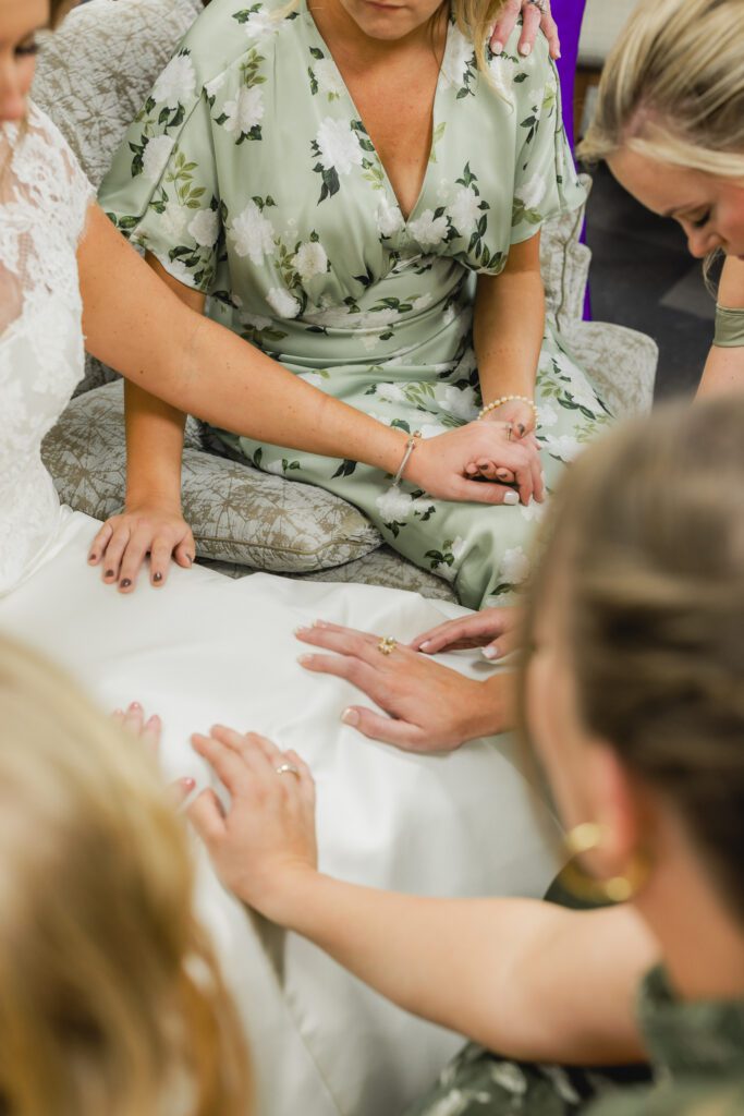 Before the wedding ceremony at Reid Chapel in Birmingham Alabama with bride and bridesmaids