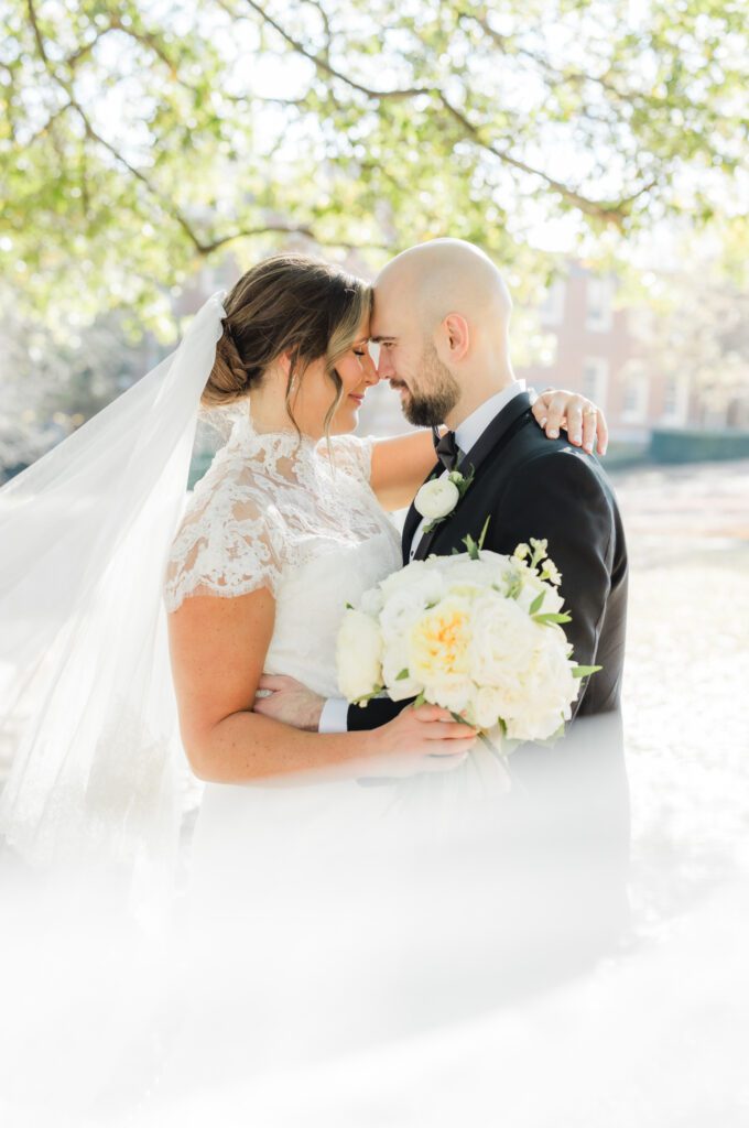 Romantic bride and groom portraits in Birmingham Alabama with timeless and elegant style