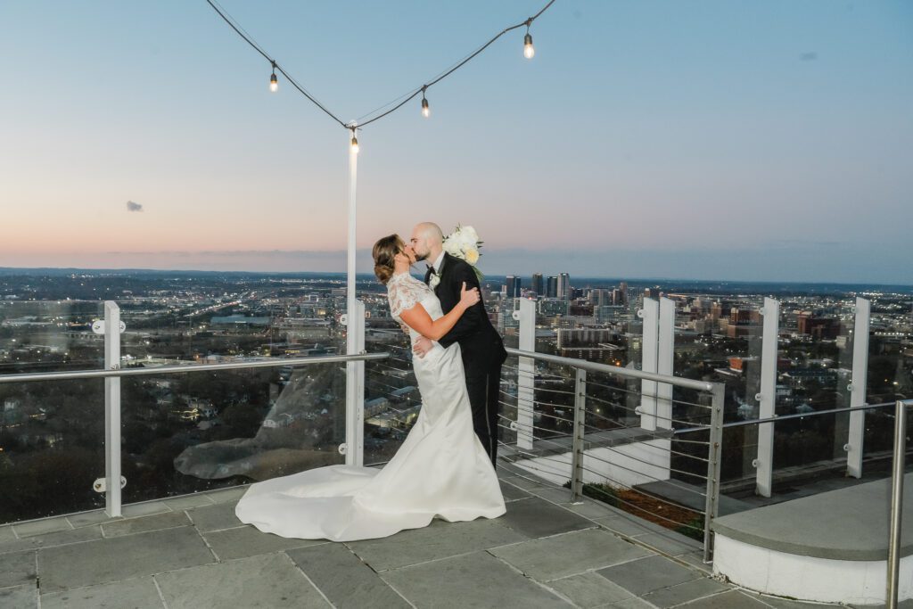 Bride and groom sunset portraits at The Club Birmingham wedding reception
