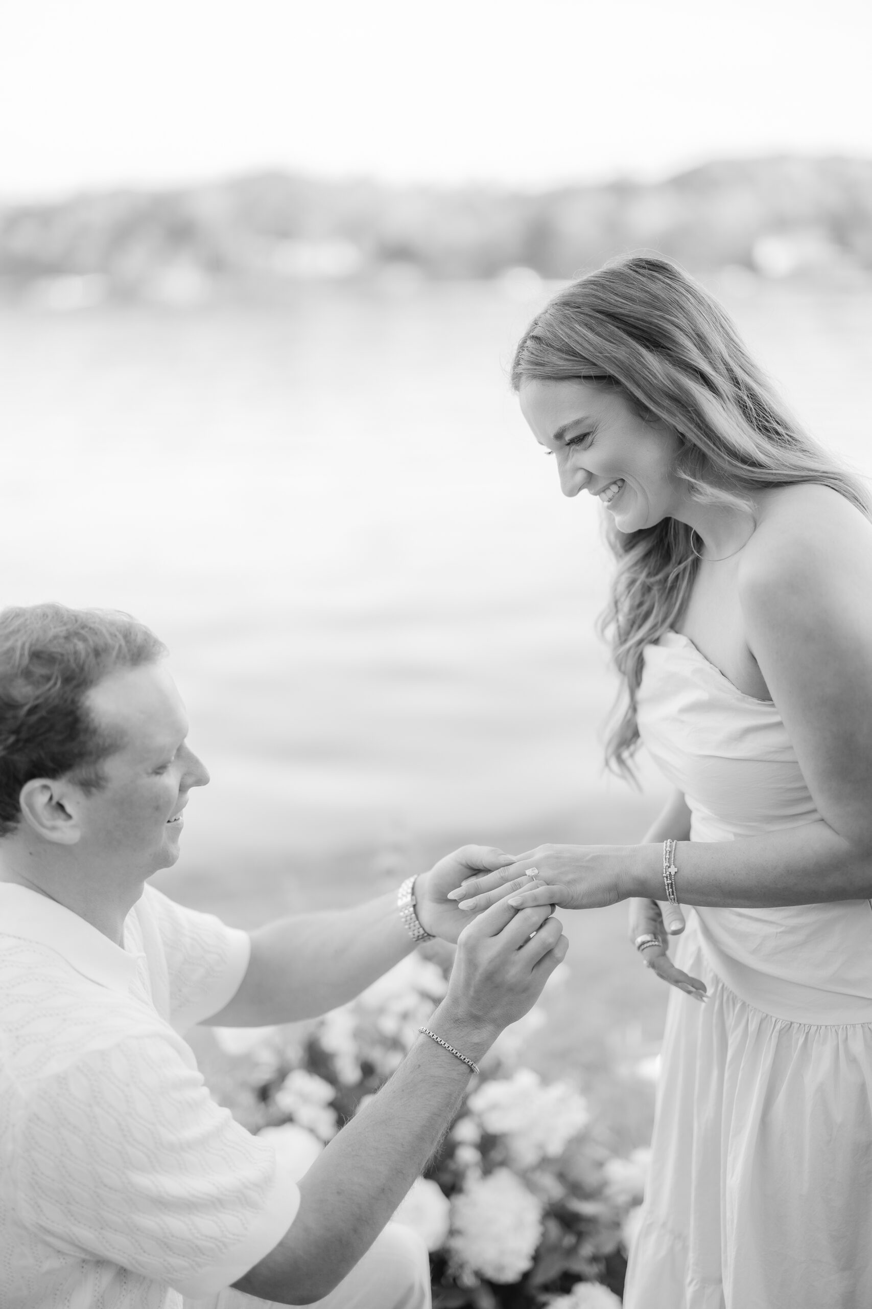 emotional reaction during surprise proposal at Smith Lake Alabama