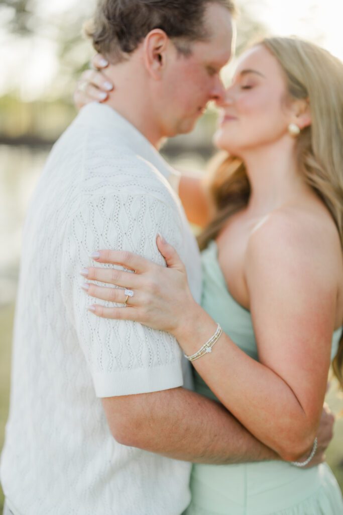 close up of engagement ring during proposal at Smith Lake Alabama