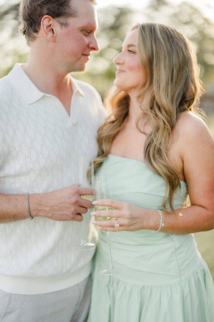 close up of engagement ring during proposal at Smith Lake Alabama