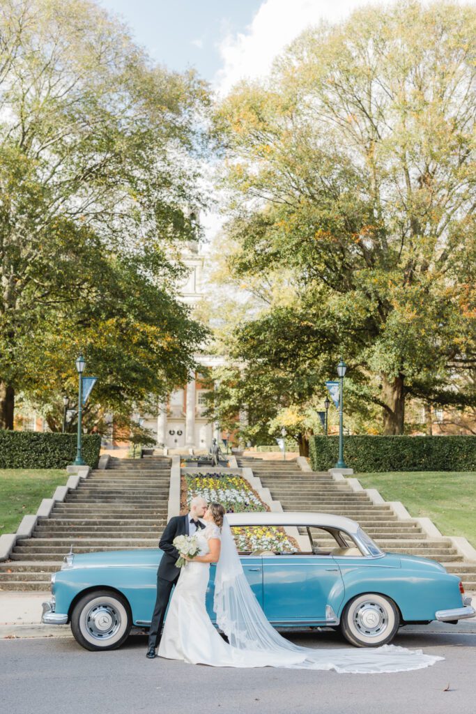 Bride and groom portraits with a garden party wedding aesthetic in Birmingham Alabama