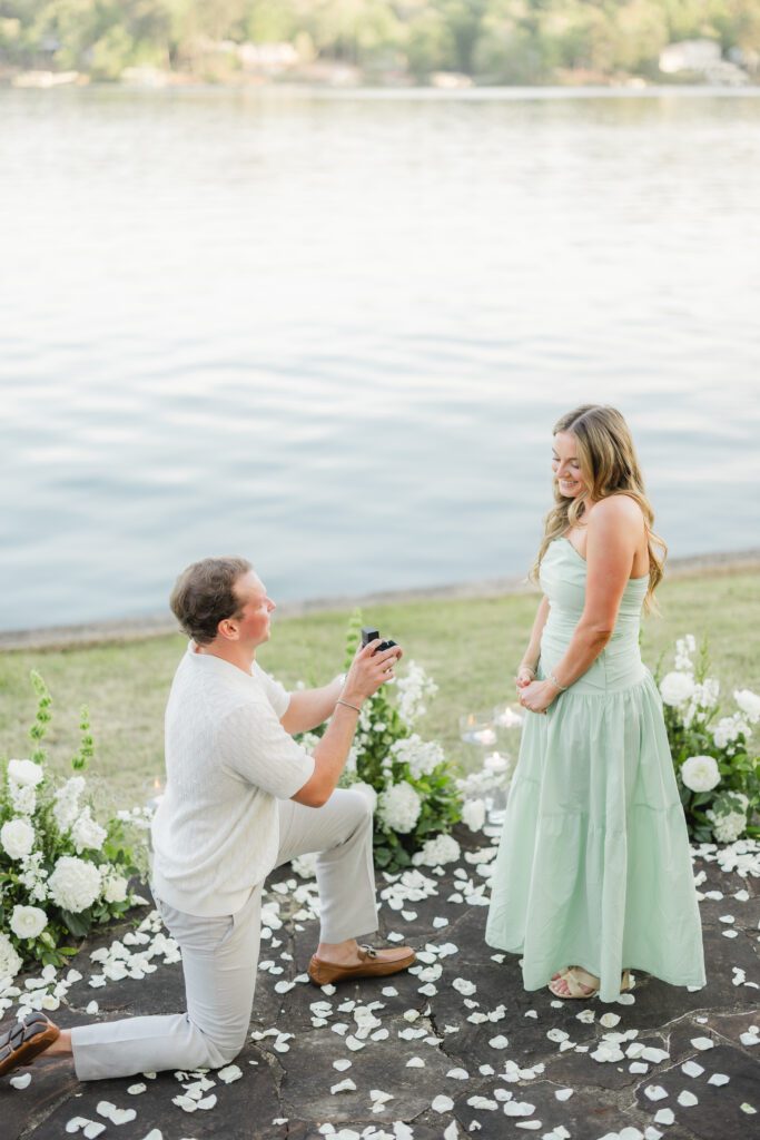 emotional reaction during surprise proposal at Smith Lake Alabama