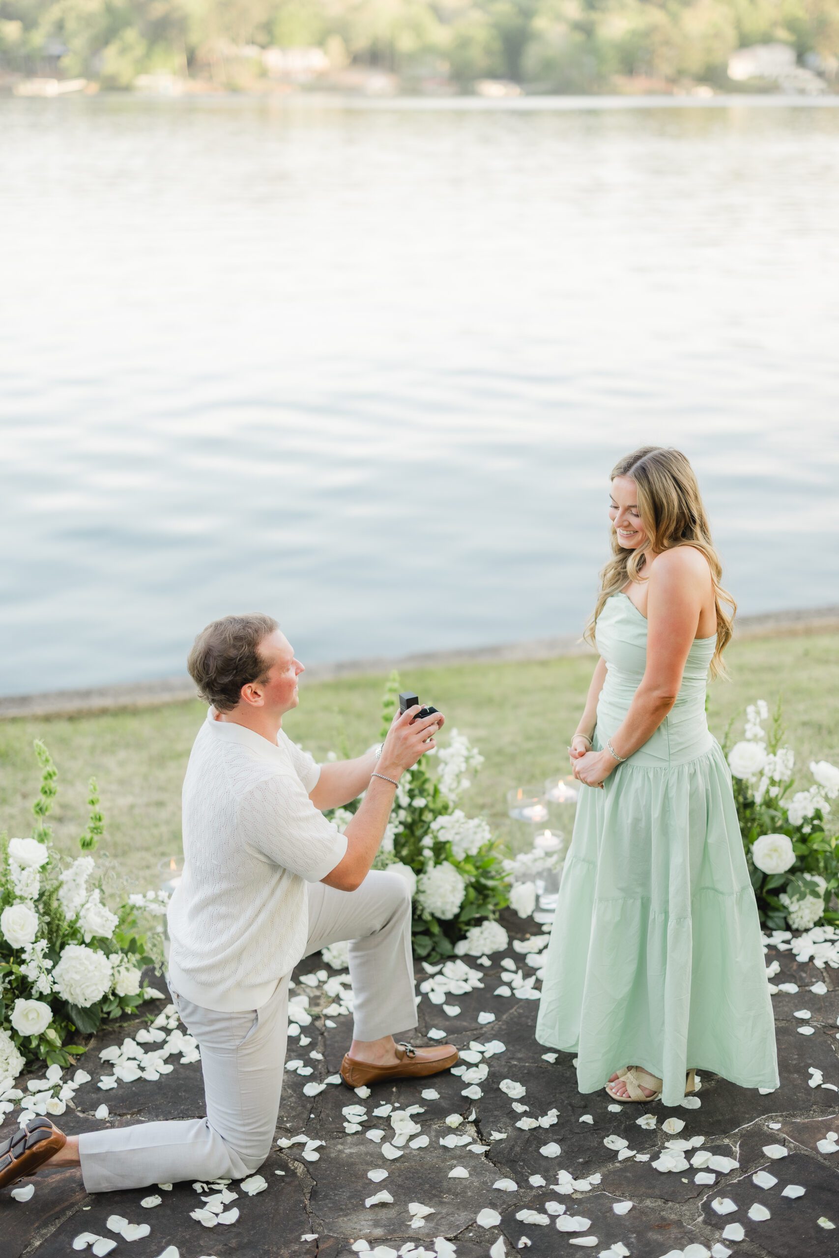 emotional reaction during surprise proposal at Smith Lake Alabama