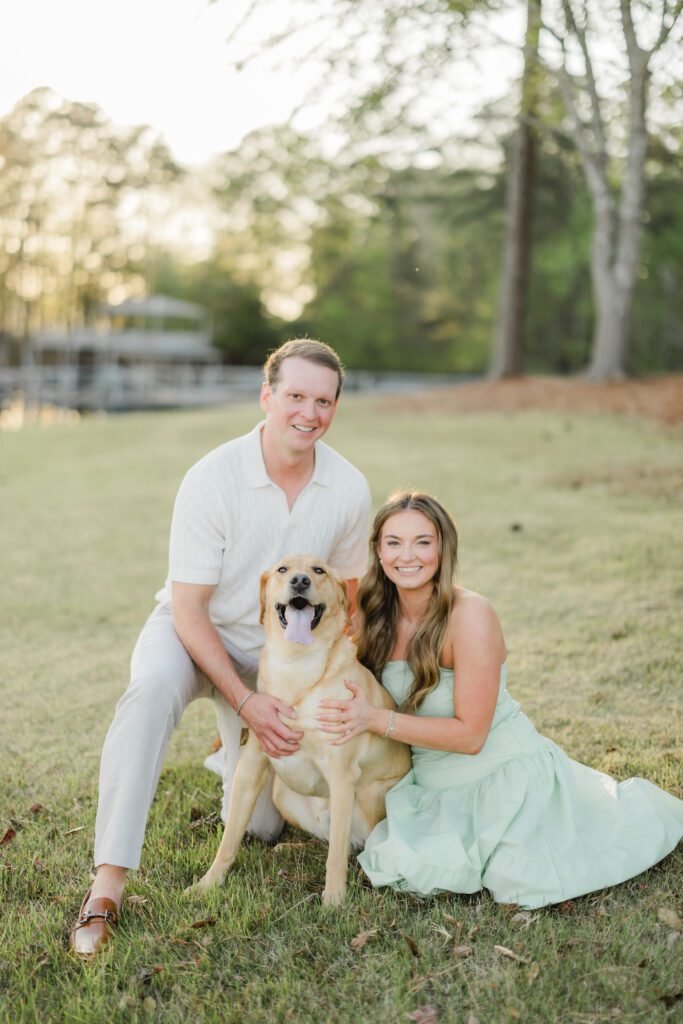newly engaged couple at sunset on Smith Lake Alabama after proposal