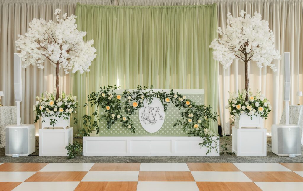 Elegant wedding reception at The Club in Birmingham Alabama with candlelight and floral design