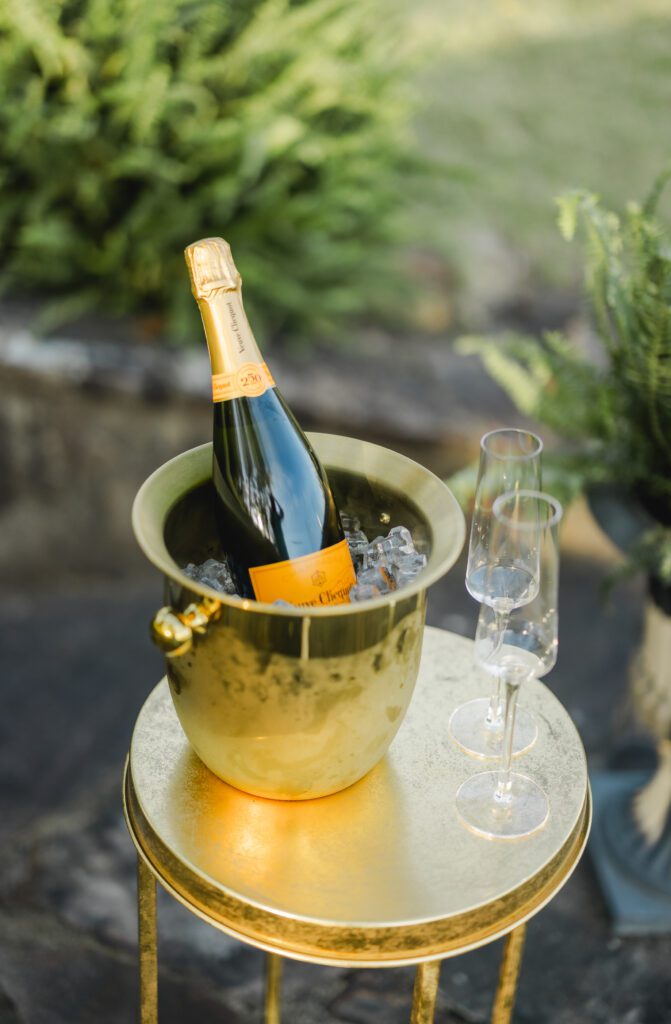 Veuve Clicquot champagne on ice during lakeside proposal at Smith Lake Alabama