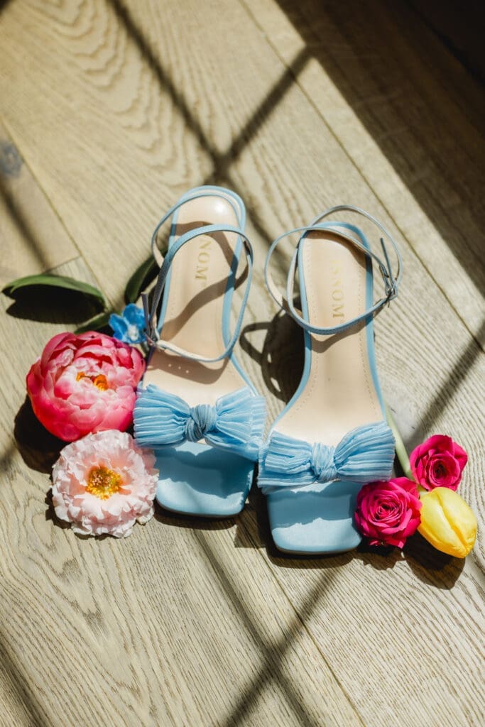 Bridal details with colorful florals at Hoyt Hollow wedding in Alabama