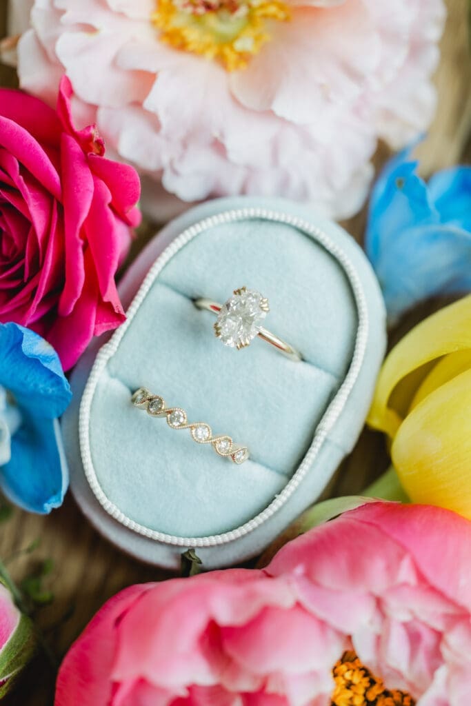 Bridal details with colorful florals at Hoyt Hollow wedding in Alabama