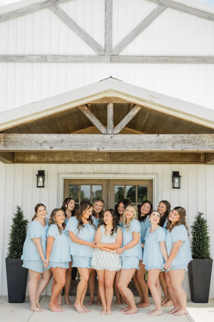 Bride and bridesmaids getting ready with PJ's before Hoyt Hollow wedding ceremony