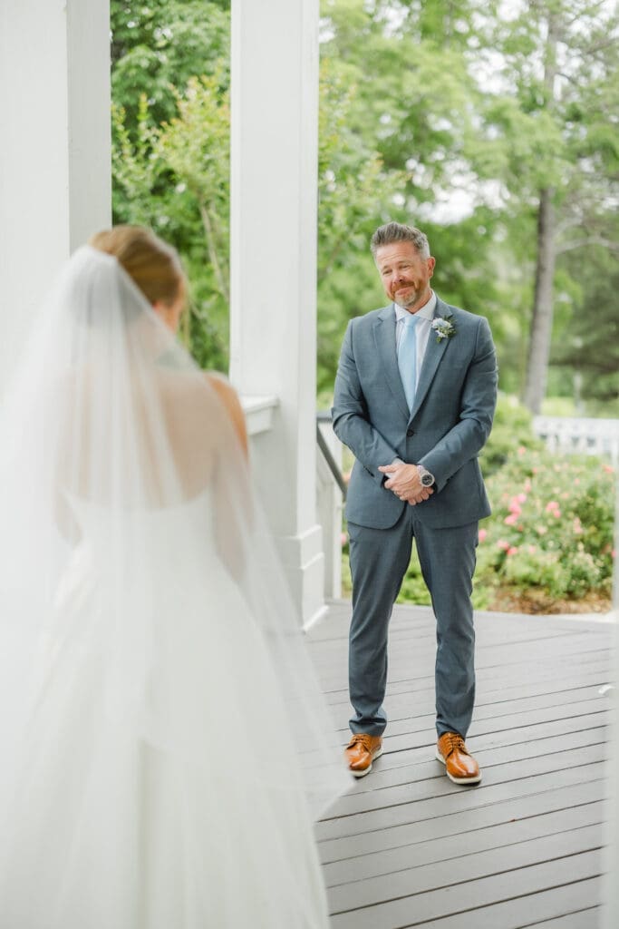 Emotional father daughter first look at Camelot Manor wedding