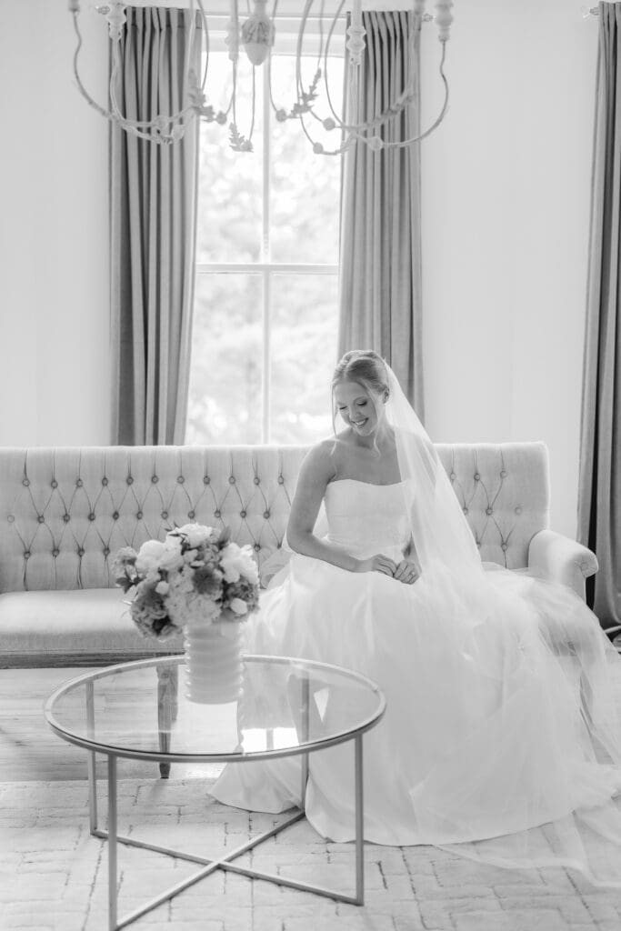 Bride getting ready with bridesmaids before Birmingham Alabama wedding