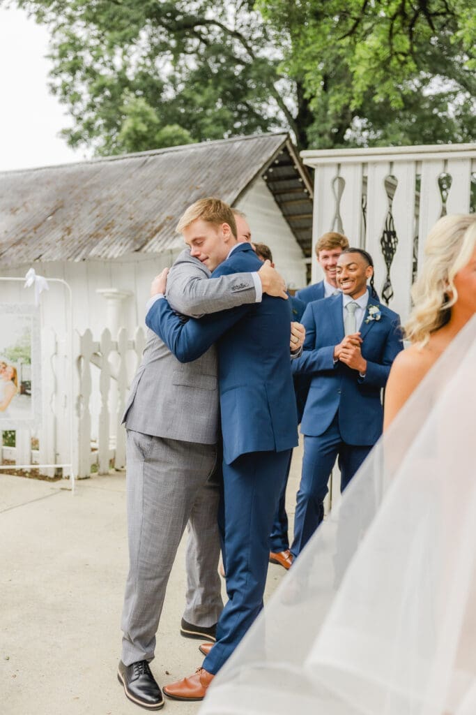 Bride and groom emotional recessional after wedding ceremony