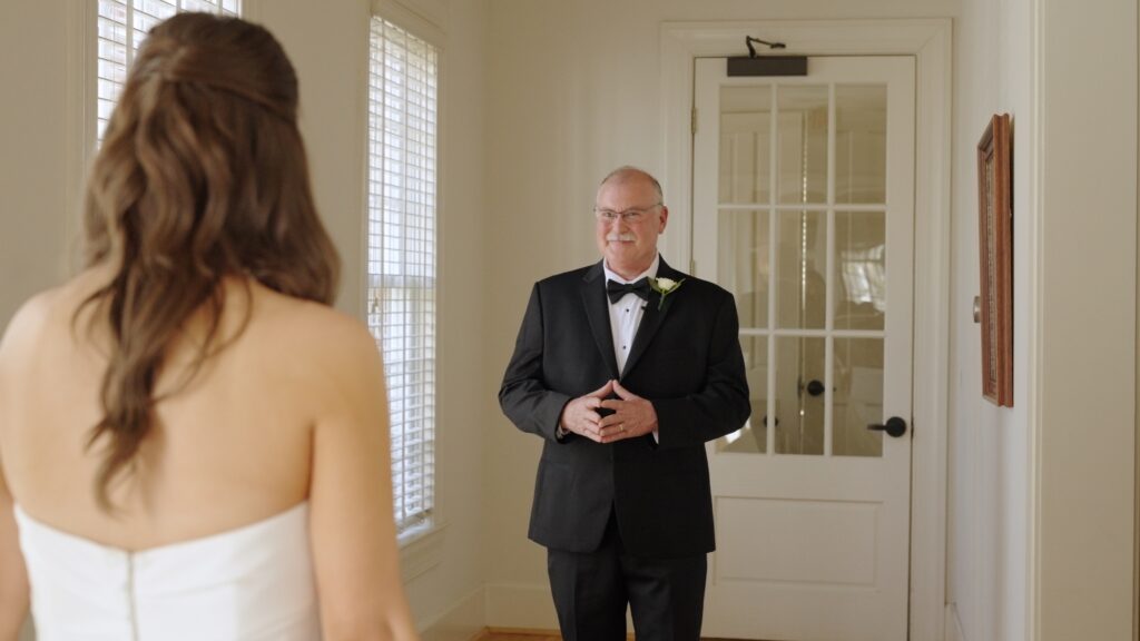 Emotional father daughter first look at The Preserve Town Hall