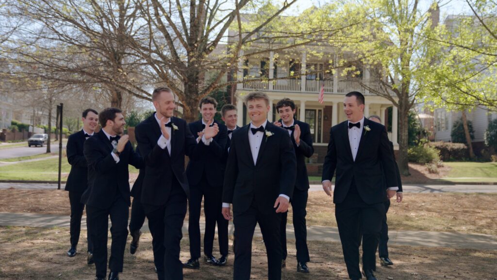 Groom and groomsmen portraits at The Preserve Town Hall