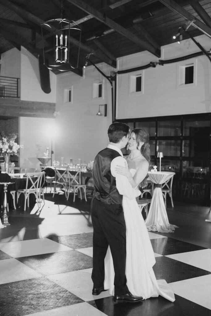 Bride and groom sharing their last dance during their Ridge Pointe wedding reception.