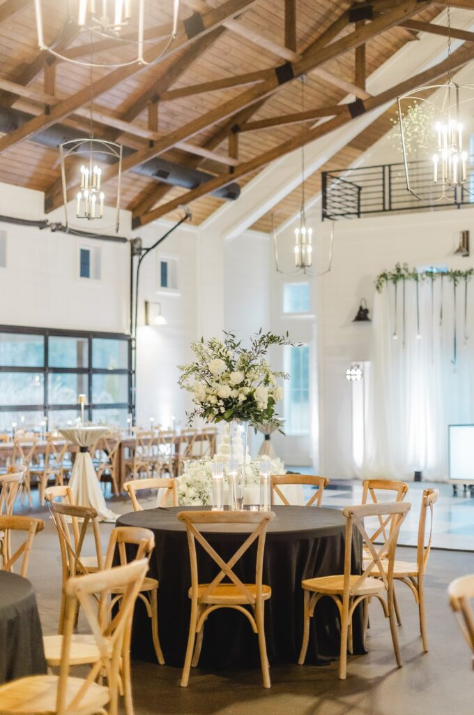 Lush floral arrangements decorating the Ridge Pointe reception space.