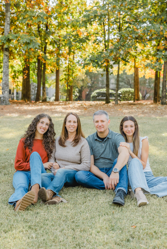 Parents and children enjoying a fall family photography mini session in Birmingham