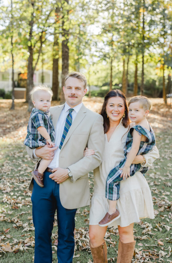 Family having fun together during an outdoor Birmingham fall photography mini session