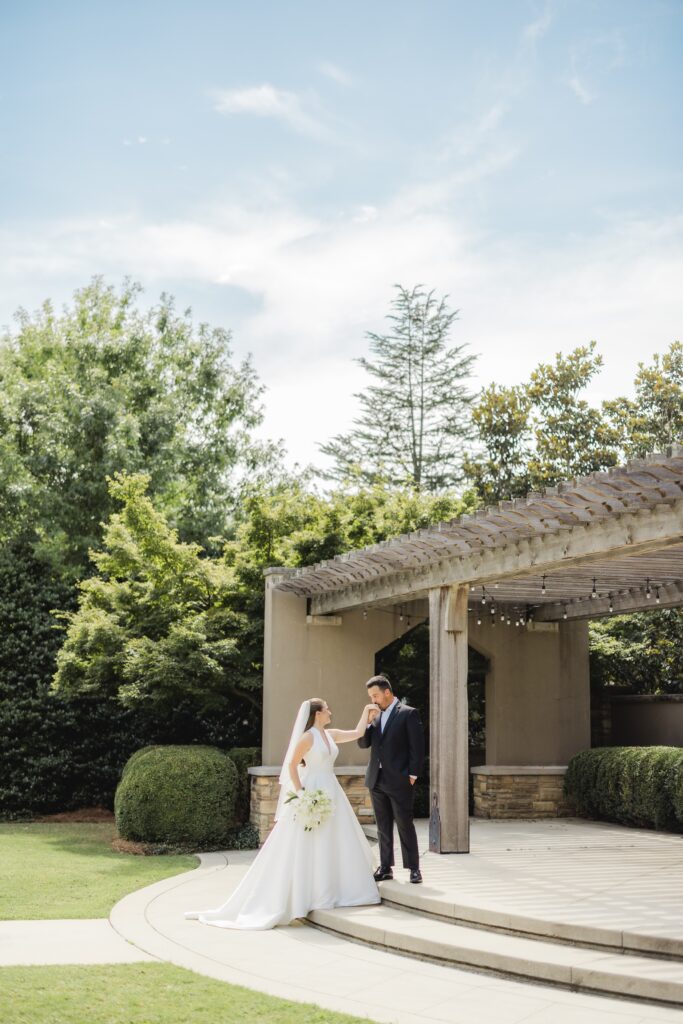 Romantic portrait of Kendall and Luke outside their Birmingham Alabama wedding chapel