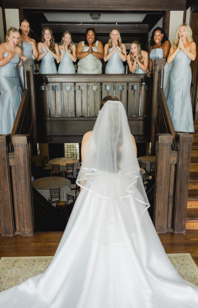 Kendall’s bridesmaids reacting emotionally as they see her in her wedding dress for the first time