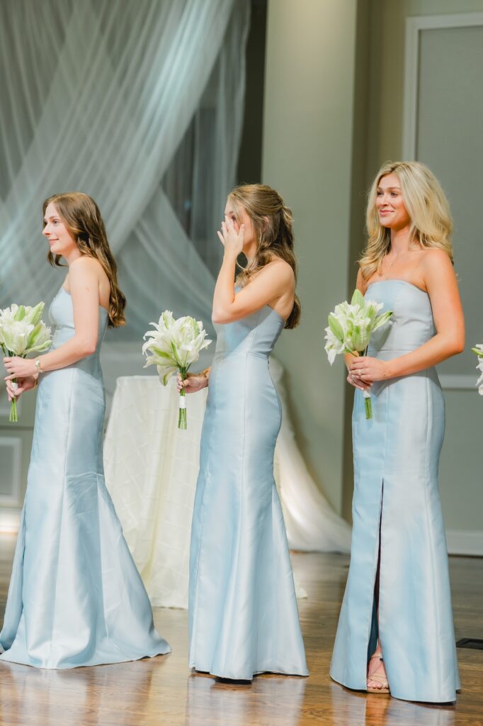 Emotional moment during Kendall and Luke’s wedding ceremony at Church of the Highlands Grants Mill