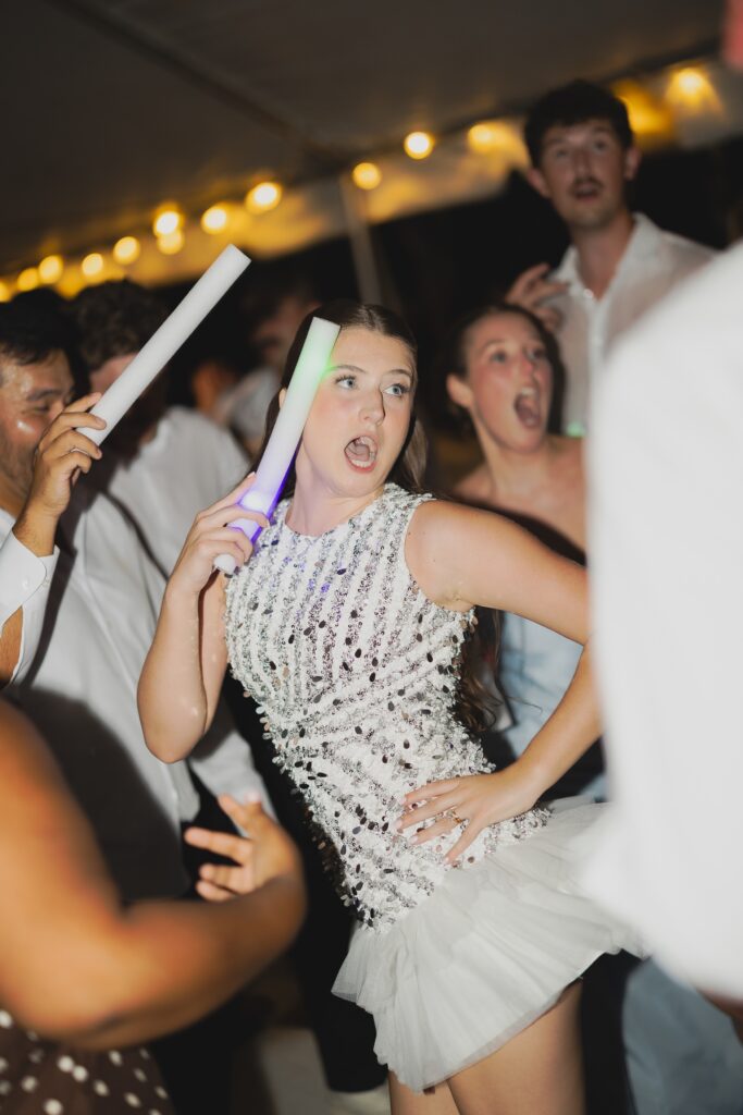 Wedding guests dancing during Kendall and Luke’s Birmingham wedding reception