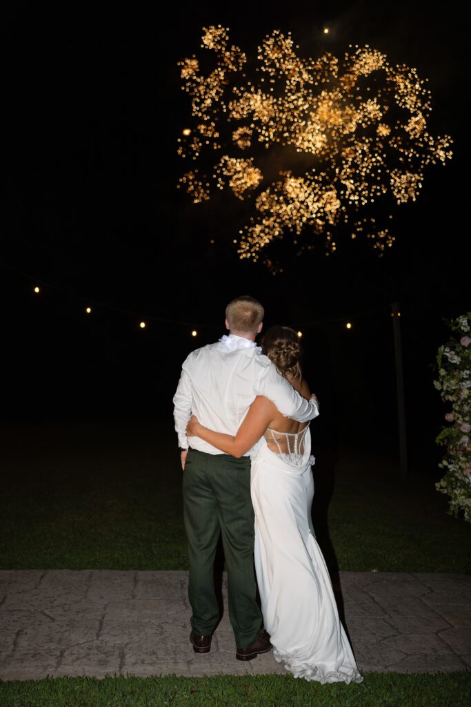 Fireworks during Jack and Jess's wedding at The Barn at Smith Lake