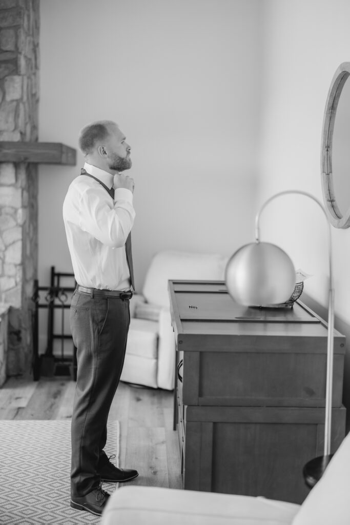 Jack getting ready for his wedding at The Barn at Smith Lake