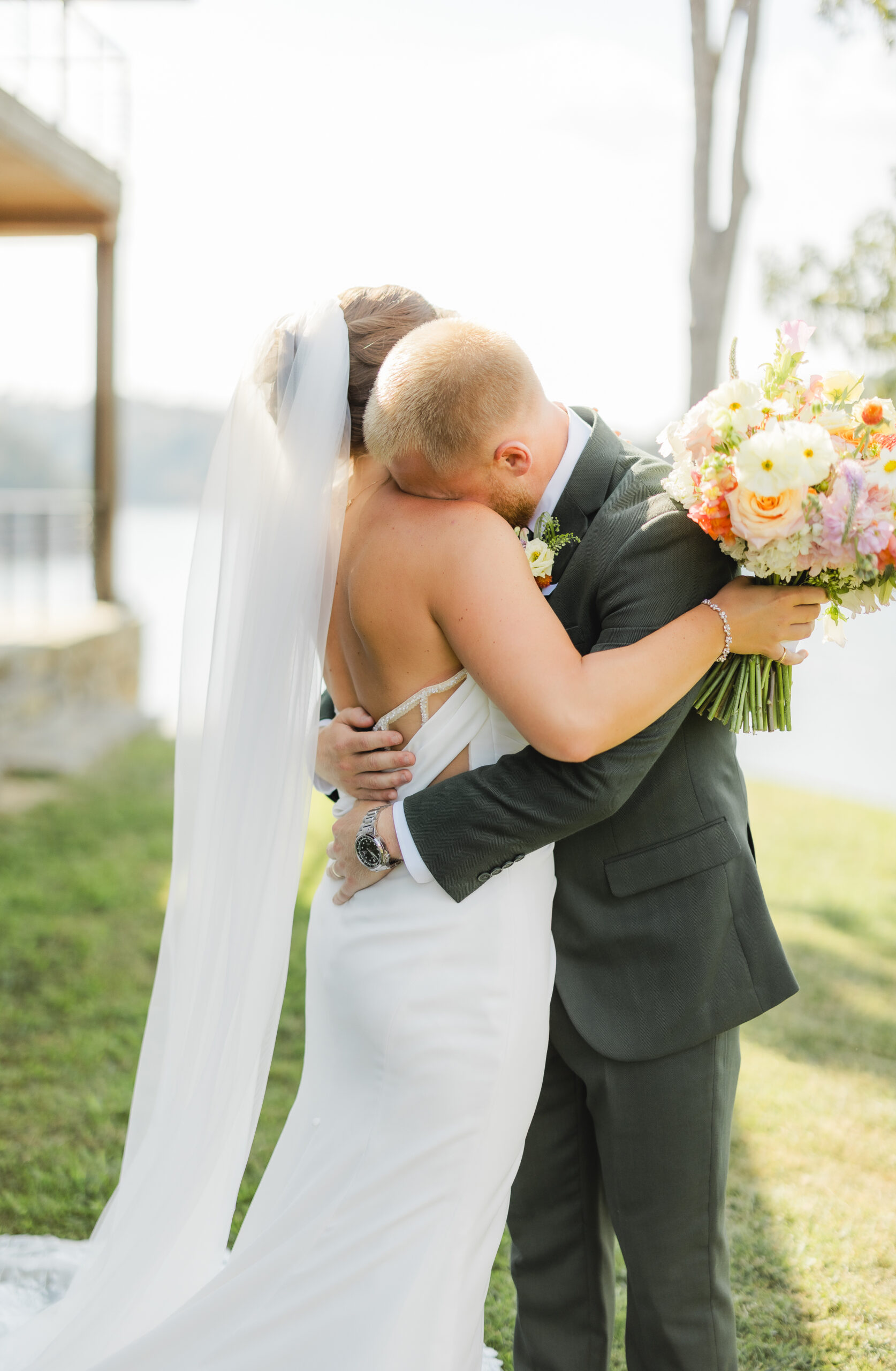 Emotional first look between Jack and Jess at The Barn at Smith Lake