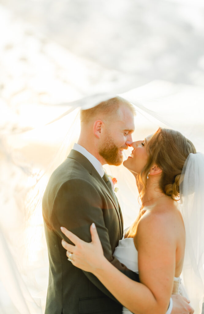 Romantic sunset portrait of Jack and Jess at Smith Lake