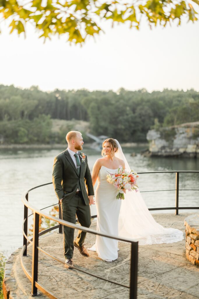 Jack and Jess's sunset wedding portraits at the Glass House at The Barn at Smith Lake