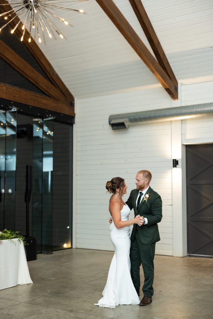 First dance at wedding reception at The Barn at Smith Lake