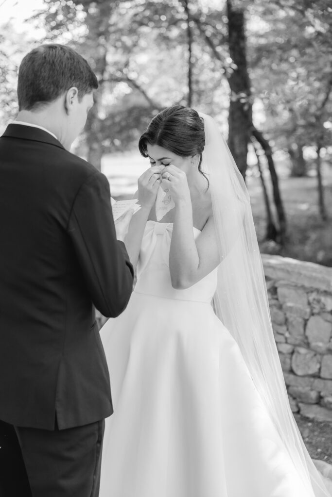 Abby becoming tearful while sharing her vows with Jonathan.
