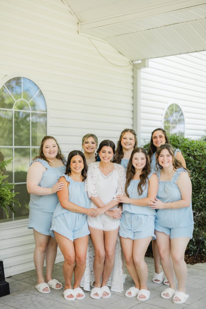 Bridal party pajama photos capturing the fun of Abby’s wedding morning.