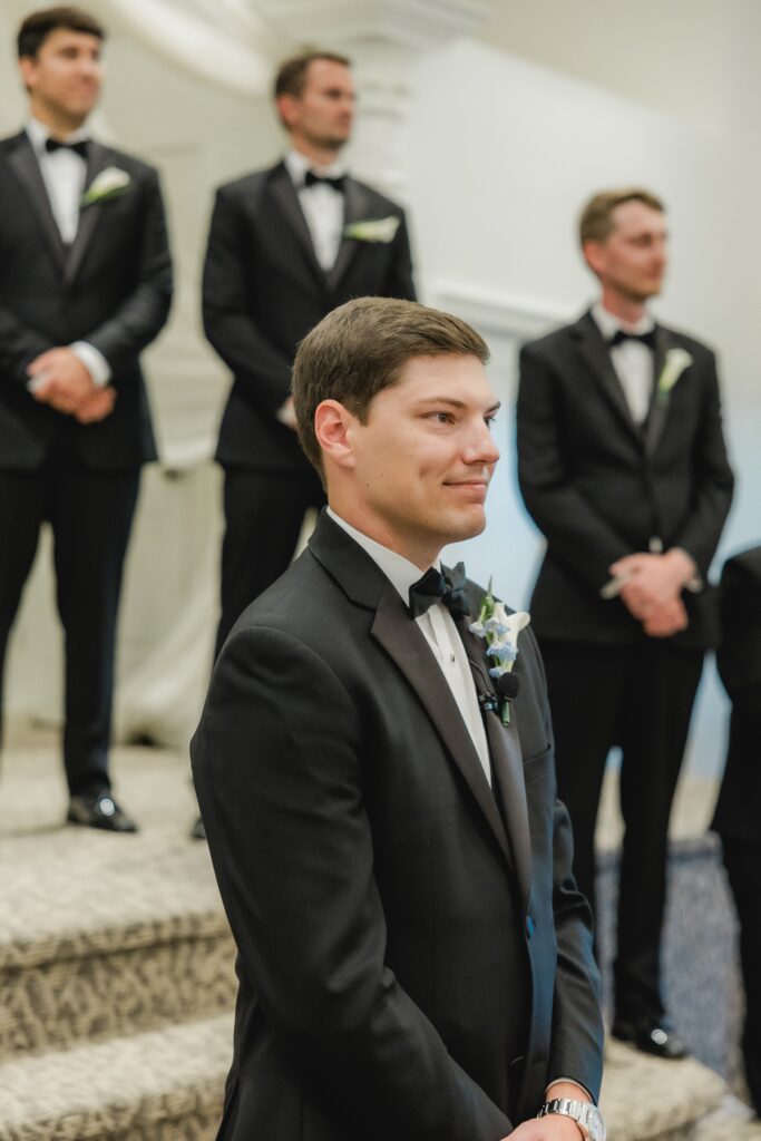 Jonathan waiting for Abby before the wedding ceremony begins.